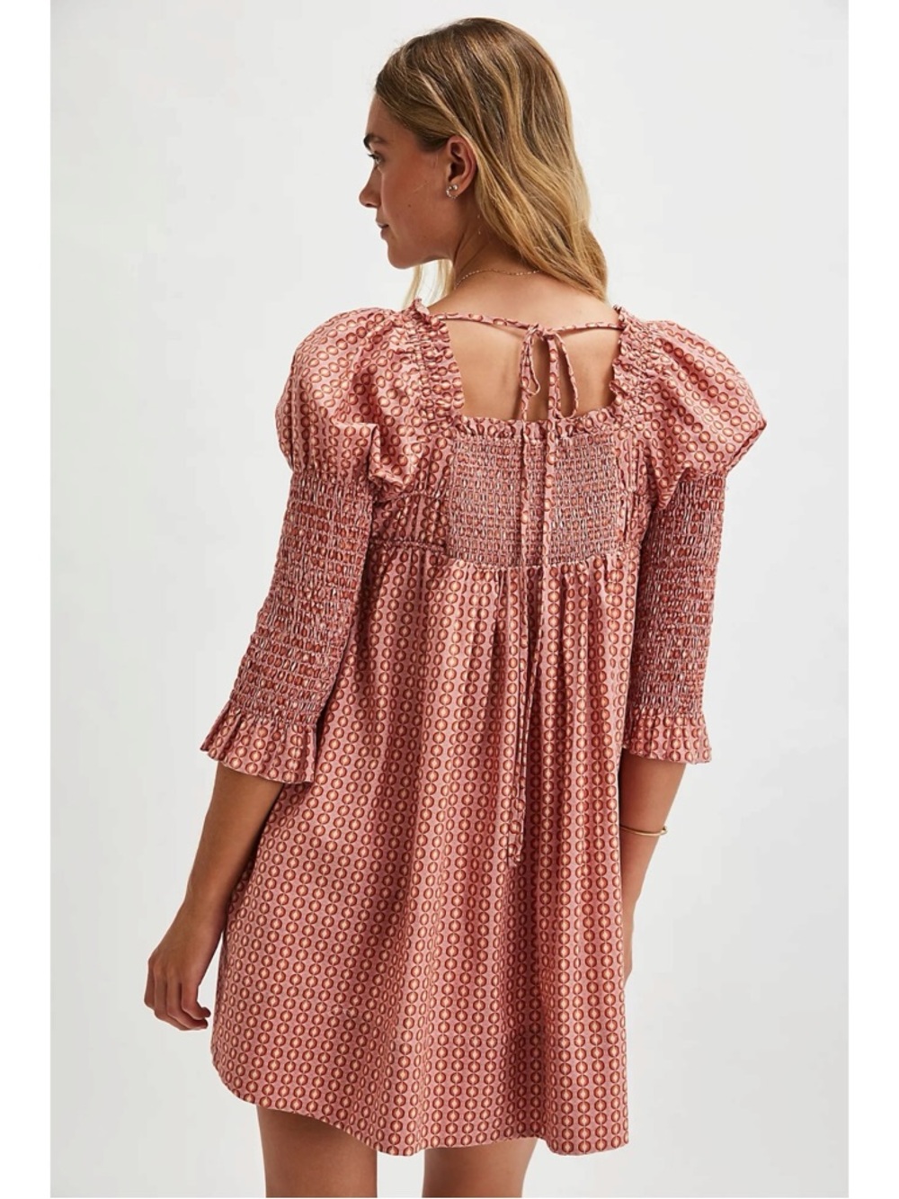 Free People Retro 70s Babydoll Star Dip Mini Dress in Red Combo Size Small - Picture 3 of 13